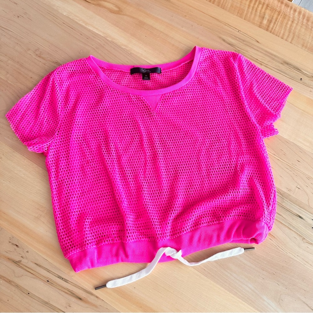 City Streets neon pink fishnet top M